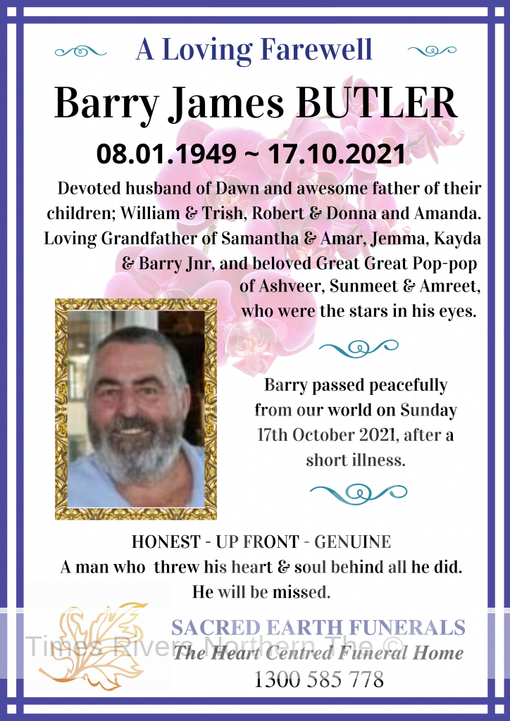 Barry J Butler Funeral Notice