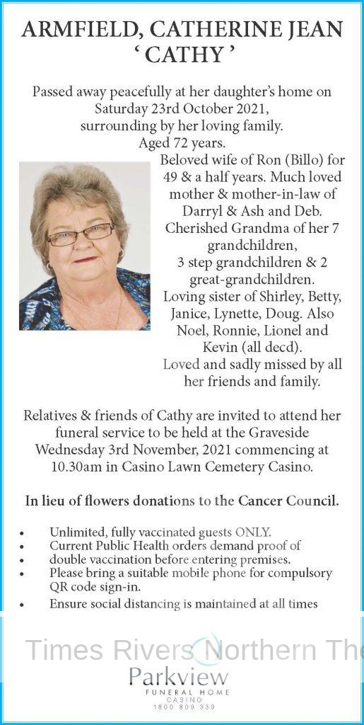 Catherine Armfield Funeral Notice