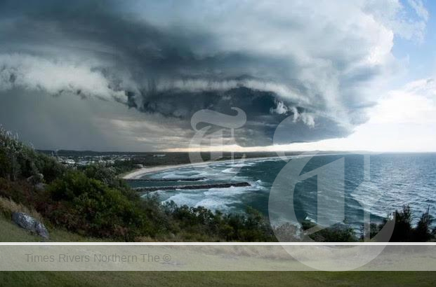 An ominous storm front over Evans Head and Ballina on Friday