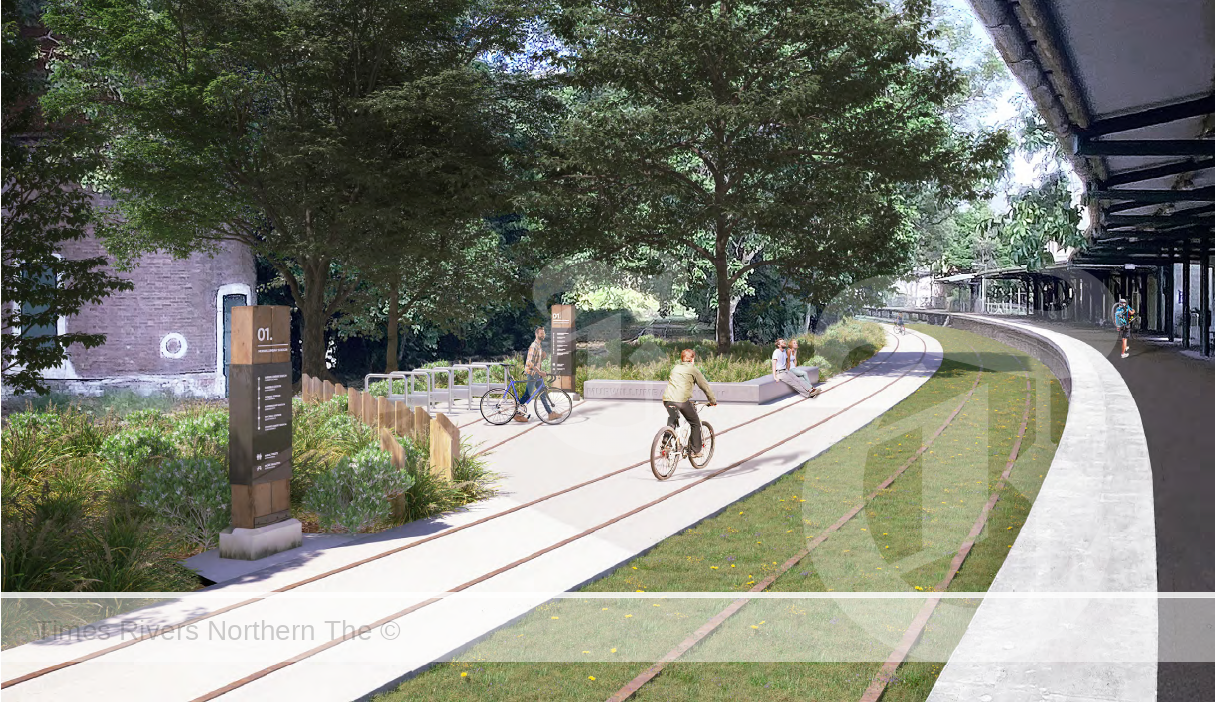 An artist’s impression of how the Murwillumbah Railway Station may look on the Tweed section of the Northern Rivers Rail Trail.