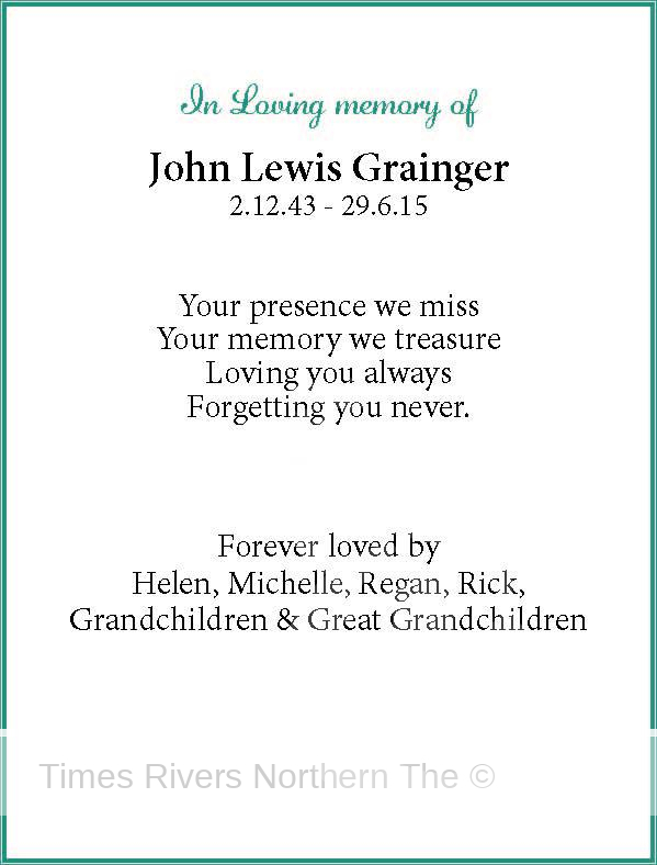 In Loving memory of John Lewis Grainger