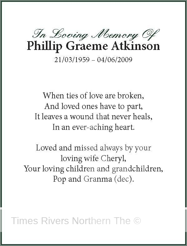 In Loving Memory Of Phillip Graeme Atkinson