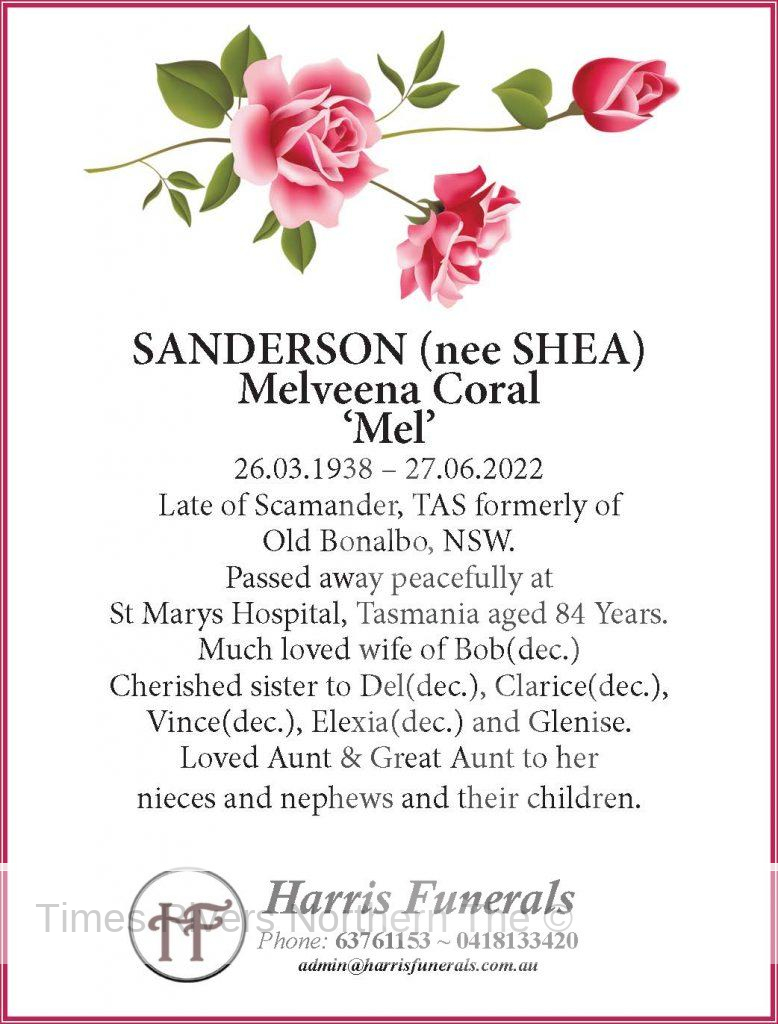 SANDERSON (nee SHEA) Melveena Coral ‘Mel’