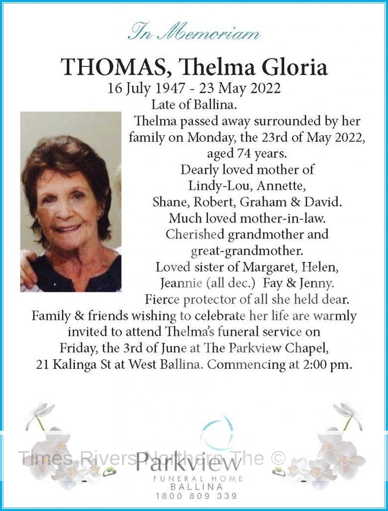 In Memoriam THOMAS, Thelma Gloria