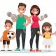 A cartoon of a family doing fitness activities to get fit.