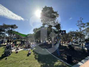 People in the park at the Sandy Beach Youth Space and Community Hub in Coffs Harbour