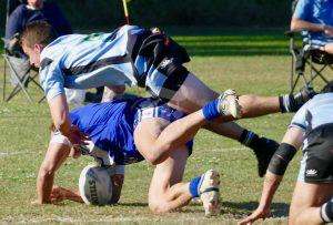 Big Grafton Ghosts centre Dylan Collett scores his team's first try in the qualifying semi-final against Woolgoolga on Sunday.