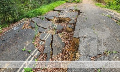 A crack in the road from the Tyalgum road extreme landslip.