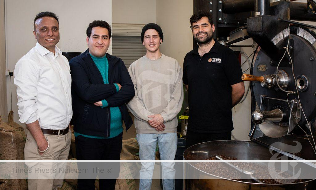 RMIT University researchers Dr Rajeev Roychand, Dr Mohammad Saberian and Dr Shannon Kilmartin-Lynch with Jordan Carter, Co-founder of the Indigenous-owned Talwali Coffee Roasters (pictured left to right). Credit: Carelle Mulawa-Richards, RMIT University