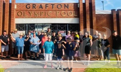 Some of the more than 30 people who gathered when the community presented a petition to Clarence Valley Council aquatic centre liaison person Cr Alison Whaites on Friday.