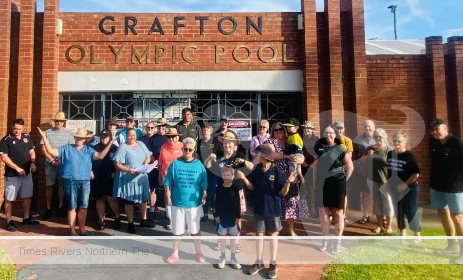 Some of the more than 30 people who gathered when the community presented a petition to Clarence Valley Council aquatic centre liaison person Cr Alison Whaites on Friday.