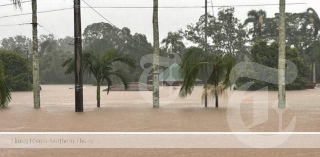 the heigh of the water during the flood over the roof of the clubhouse at the Lismore Croquet Club