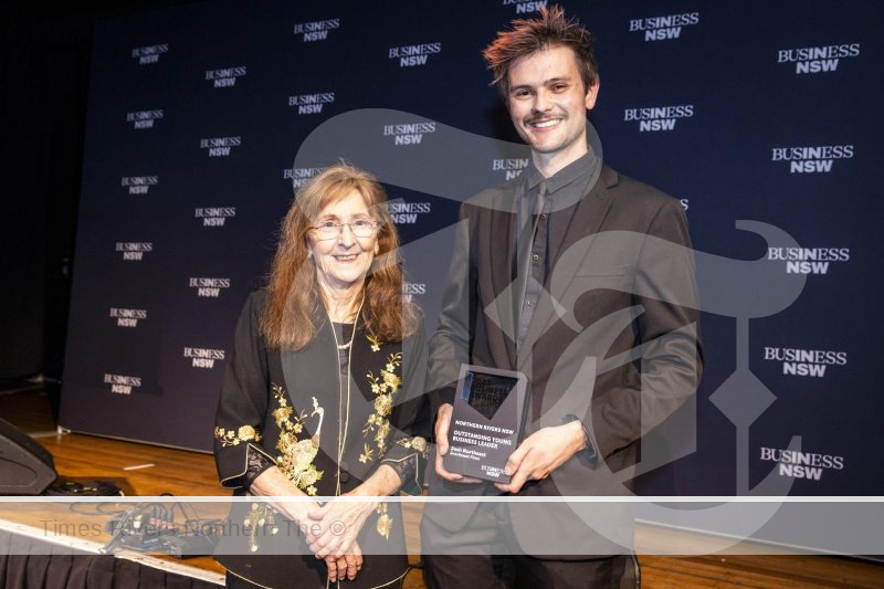 Janelle Saffin with Josh Northeast of Jnortheast Films, winner of the Outstanding Young Business Leader award.