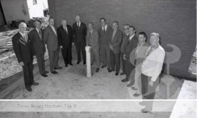 Members of Tweed Shire Council and the Murwillumbah branch of community service organisation, Apex, at the time of capsule burial.