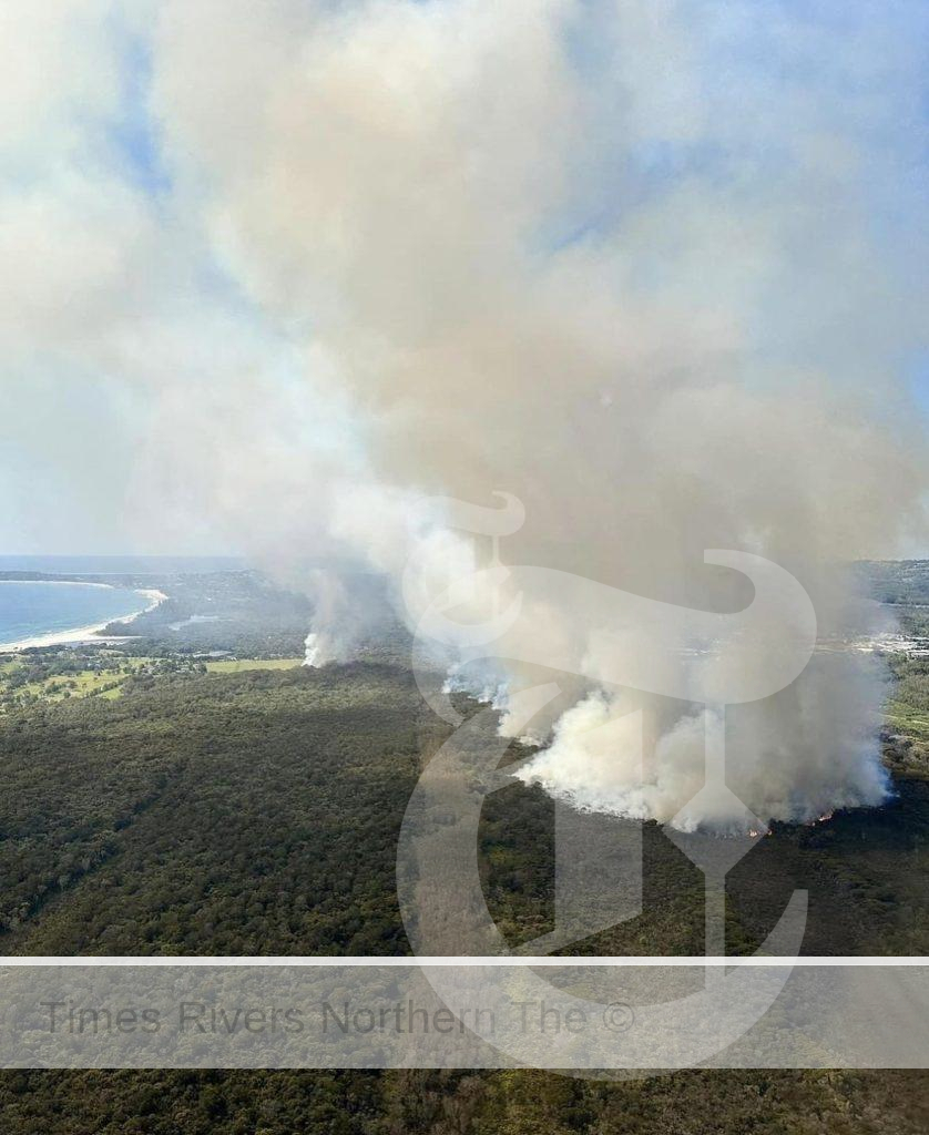 The blaze has burnt through more than 700 hectares of Tyagarah Nature Reserve