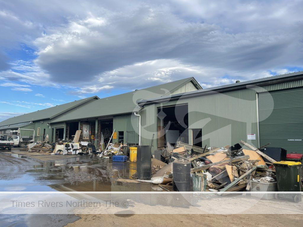 Tweed Shire Council's flooded Works Depot in Buchanan Street, South Murwillumbah after the February 2022 flood. Council is planning to build a new works depot off the floodplain.