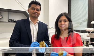 Inventors PhD scholar Peter Elango and Professor Madhu Bhaskaran holding the dry electrodes, which are part of the RMIT ECG device. Credit- Seamus Daniel, RMIT University