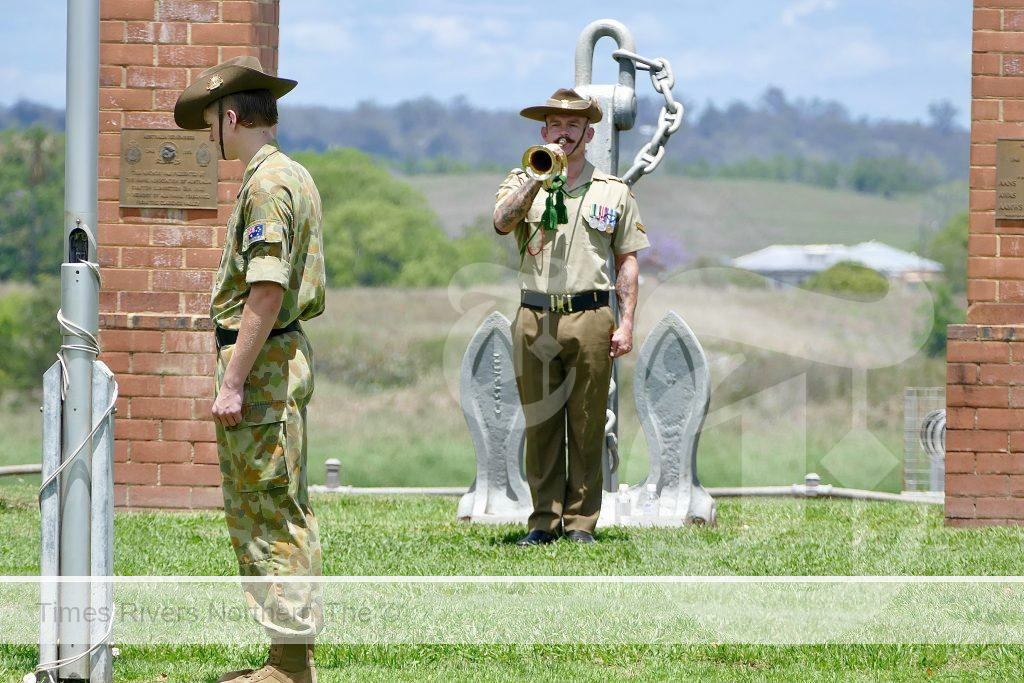 Australia Army bugler Lance Corporal Chris Channing – a former local – plays Lhe Last Post during the re-dedication ceremony of the Grafton Cenotaph on Saturday.