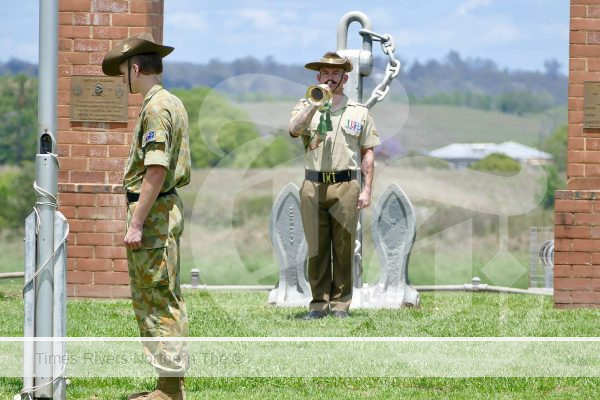 Australia Army bugler Lance Corporal Chris Channing – a former local – plays Lhe Last Post during the re-dedication ceremony of the Grafton Cenotaph on Saturday.