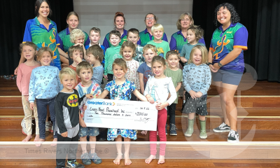 Evans Head Preschool receiving a cheque from the Greater Northern Rivers Community Funding Program