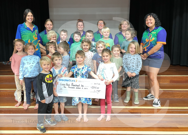 Evans Head Preschool receiving a cheque from the Greater Northern Rivers Community Funding Program