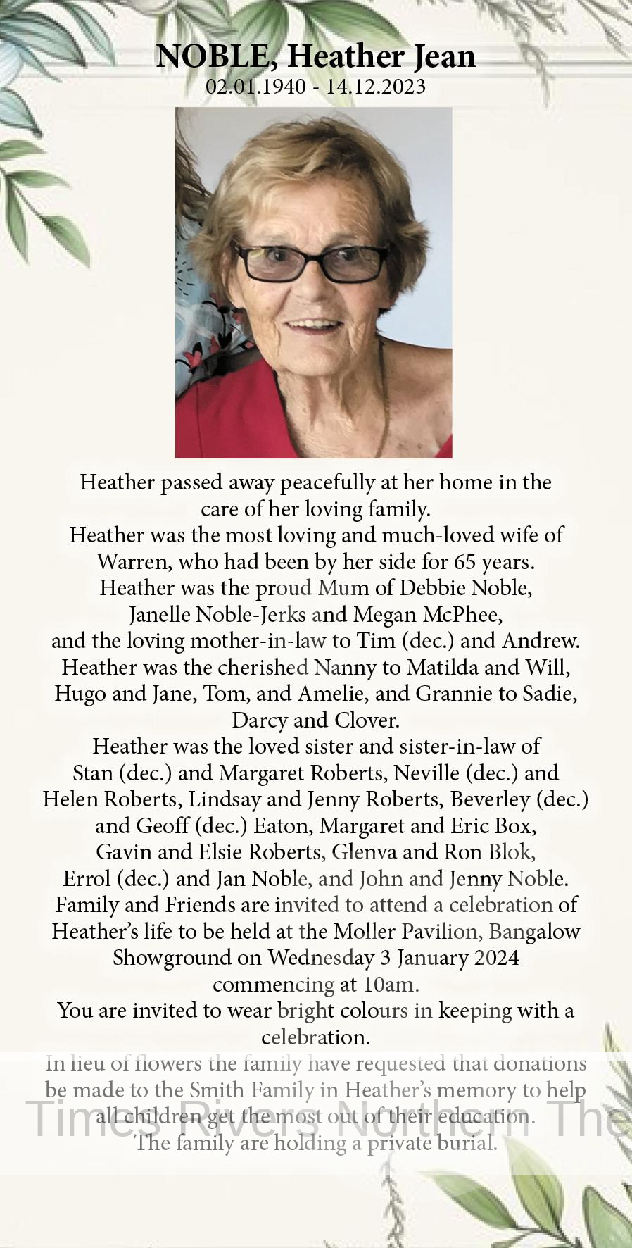 Heather Jean NOBLE Funeral Notice