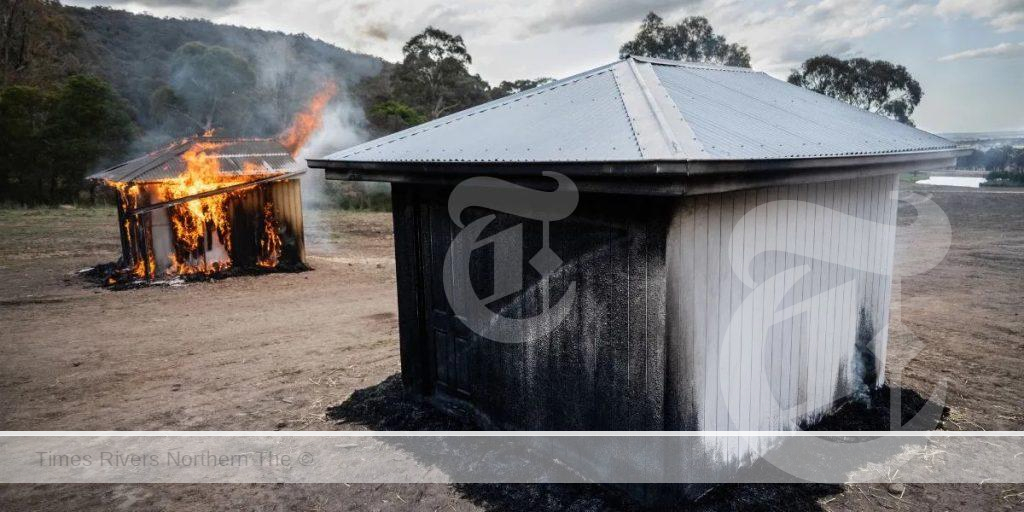 Shed with FSA Firecoat paint vs shed without in controlled real life burn situation Bushfire ready