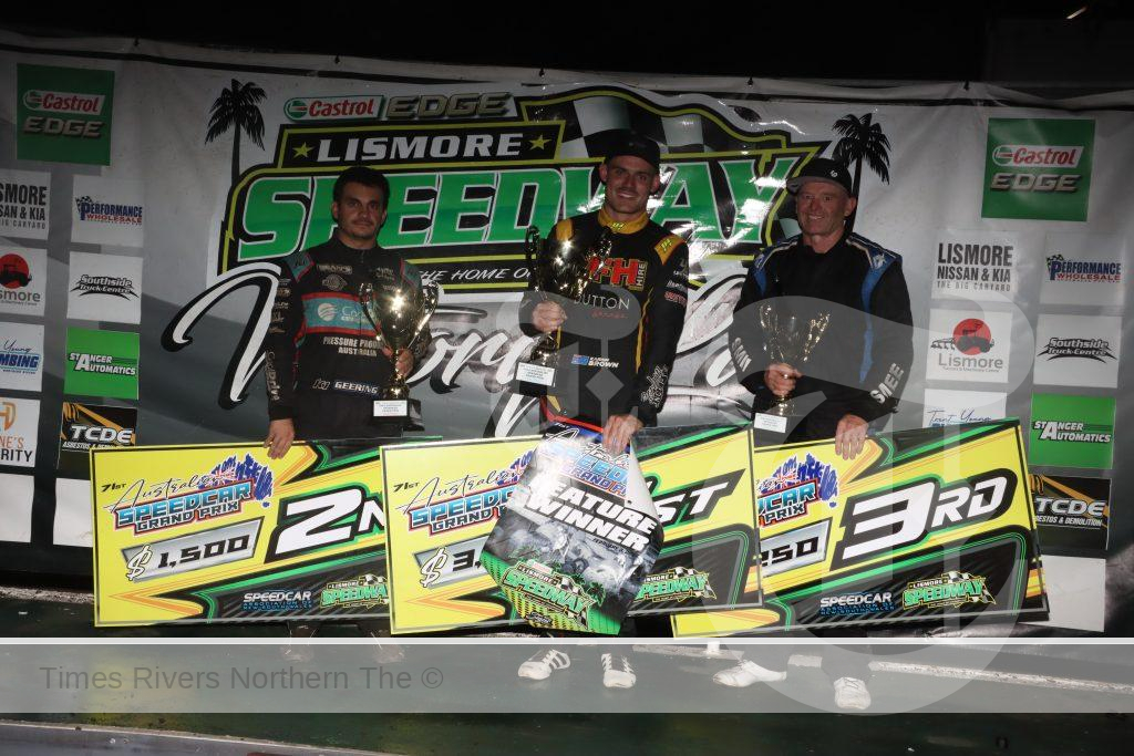From left to right: Runner-up Matt Geering, winner Kaidon Brown and third-placed Nathan Smee. Photo: Tony Powell.