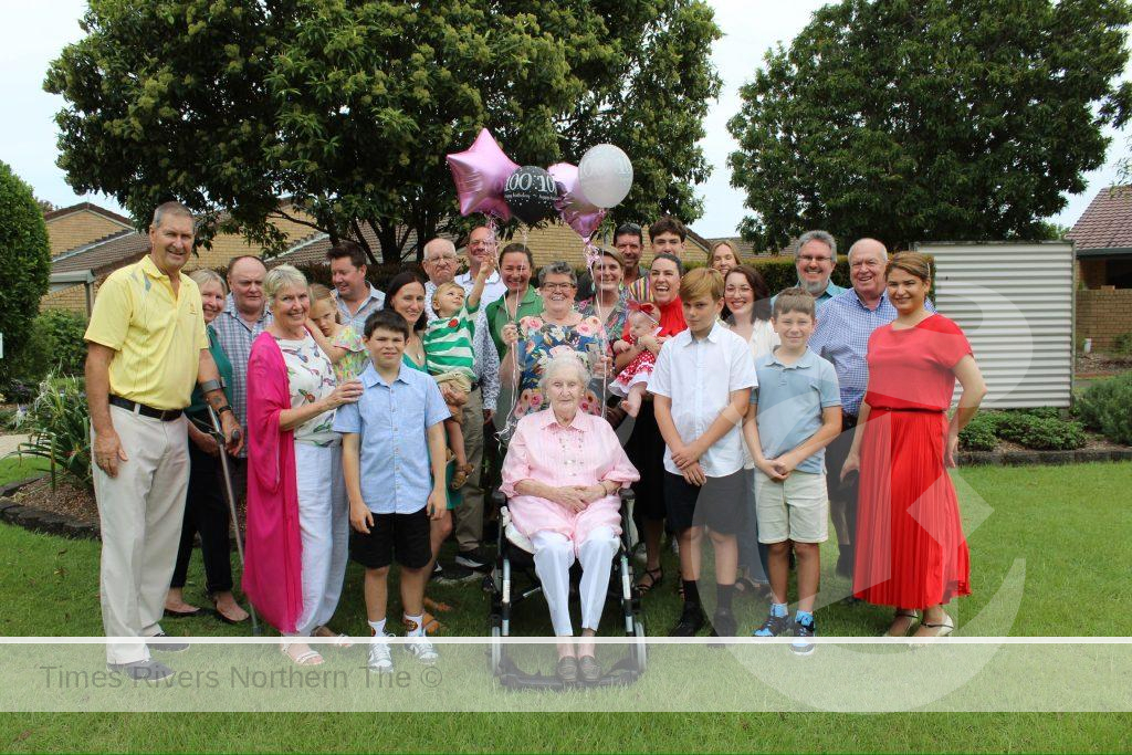 Dympna and family celebrating 100 years