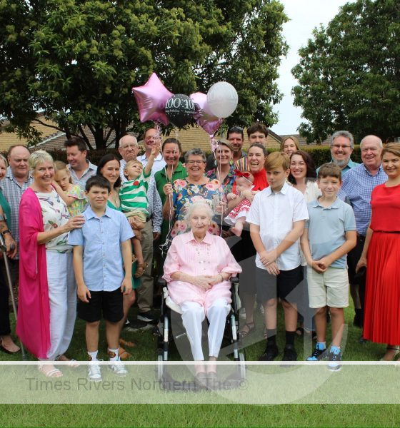Dympna and family celebrating 100 years