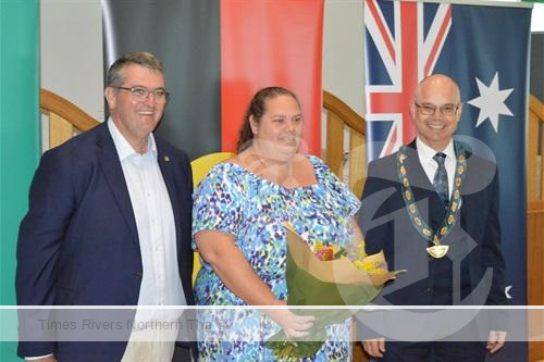 Member for Clarence Richie Williamson and Clarence Valley mayor Peter Johnstone congratulate Aneika Kapeen for becoming the Clarence Valley’s Citizen of the Year for 2024.