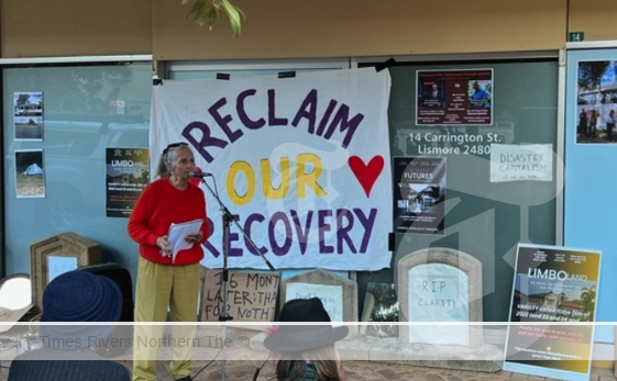 Protestors outside of the NRRC (as it was known) office and LCC's Flood Recovery Centre on Carrington Street last year