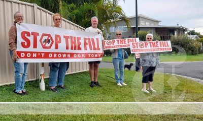Some of the Yamba residents who took the opportunity to let a visiting committee of NSW politicians know what they thought of planning laws that allow flood plain developments to continue.