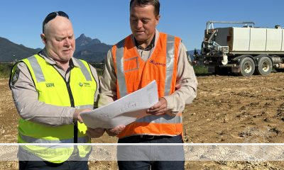 Council’s Team Leader - Rangers Kristian Pakula (right) and Ranger Alan Swift check concept plans on the site of the new Animal Pound and Rehoming Centre at South Murwillumbah.