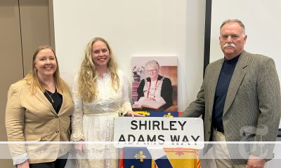 Minister for Regional Transport and Roads Jenny Aitchison with Shirley Adams’ granddaughter Jessica Lambert and Ms and Ms Adams’ OAM son Simon Adams.