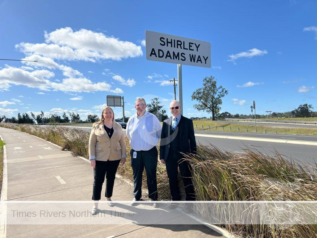 Minister for Regional Transport and Roads Jenny Aitchison, Clarence MP Richie Williamson and Clarence Valley Mayor Peter Johnstone with the new signage.