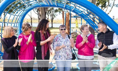 Tweed Shire Council officially opens Ray Pascoe Park, joined by Ray Pascoe’s daughters, Dianne Alcorn and Susan Hinds