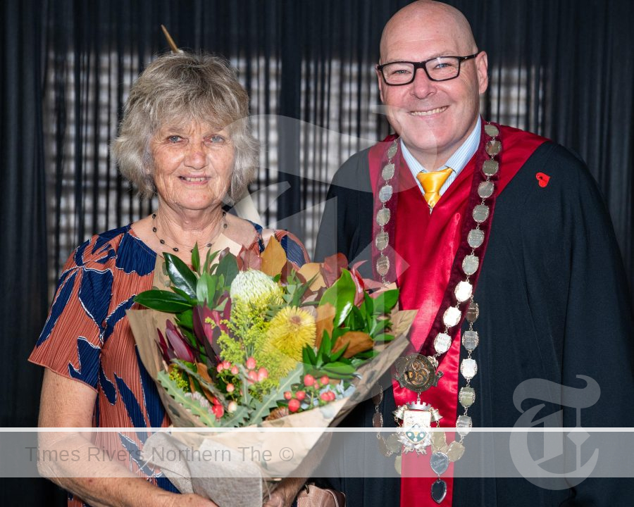 2024 Lismore Citizen of the Year Mieke Bell with Lismore City Mayor Steve Krieg for the Lismore Australia Day Awards