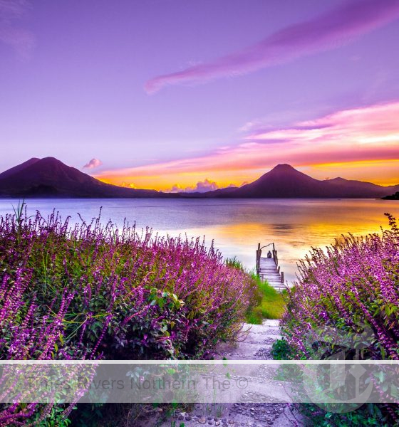 Guatemala sunset over a lake